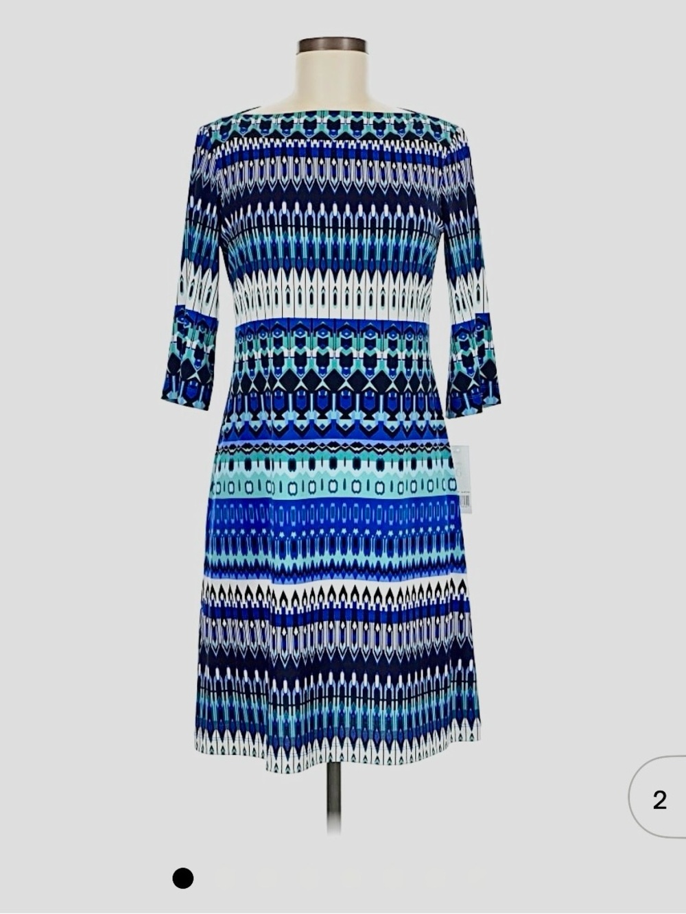 Donna Morgan Blue and Teal Geometric Midi Dress